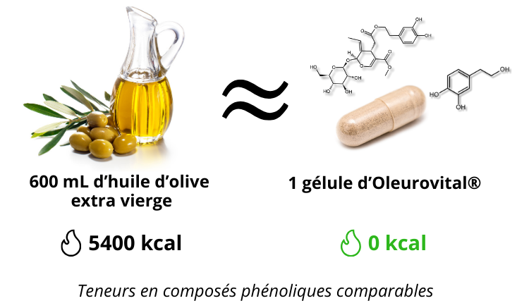 1 gélule d'oleurovital est l'équivalent de 600 mL d’huile d’olive extra vierge